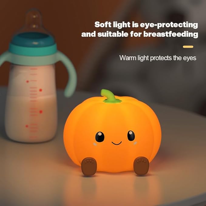 Pumpkin Night Light for Kids Adult, 3 Adjustable Brightness, USB-C Rechargeable, Baby-Safe Bedside Light, Toddler Sleep Training & Kids Room Decor