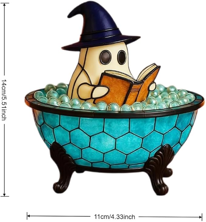 Halloween Ghost Bubble Bath Lamp - Cute Spooky LED Night Light for Bathroom Decor, Bathtub Lights for Kids, Halloween Party Gift Idea, Ghost-Themed Resin Lamp