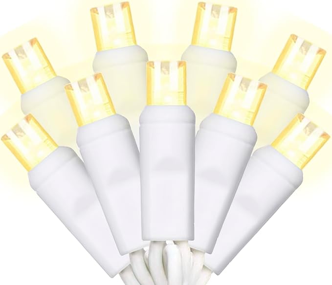 100 Counts LED Christmas Lights Outdoor - 50FT Warm White LED Christmas Lights Commercial Grade Outdoor Waterproof, White Wire Mini Plug in, 5mm Wide Angle Indoor for Xmas, Tree, UL Certified