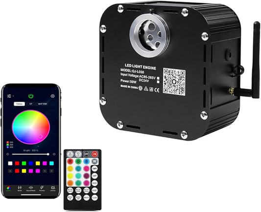 AZIMOM High Brightness 50W Twinkle Fiber Optic Light Source RGBW Light Box Engine Diver Bluetooth/RF Remote Control Music Sensor Mode for Car Home Star Ceiling Light Effect Decoration