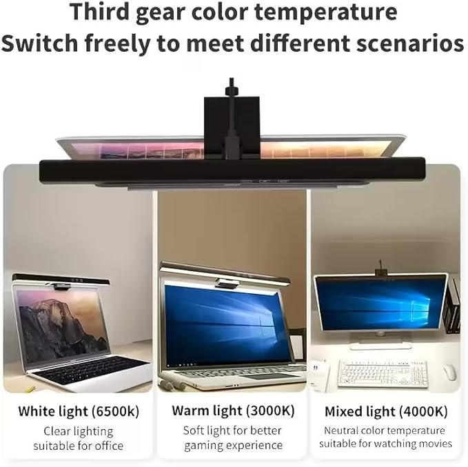 Monitor Light Bar, Computer Monitor Lamp, No Glare Eye-Care LED Screen Bar, Touch Control USB Reading Desk Lamp for Home Office Work, Dimming Adjustable Color Temperature, Fit for Curved/Flat Monitor