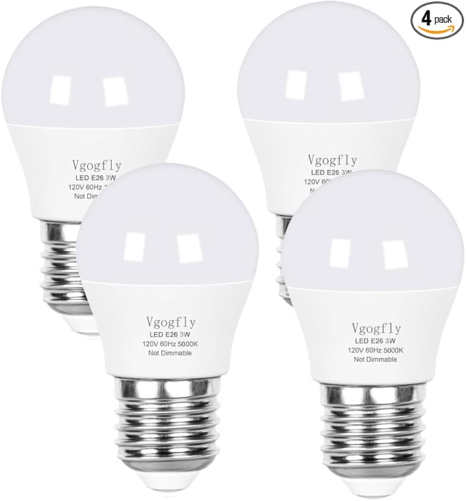 Vgogfly 3W LED Bulb Equivalent 25 Watt Light Bulbs, A15 Daylight 5000K Energy Saving Low Watt E26 Base Bulb for Home Bedroom(4-Pack)