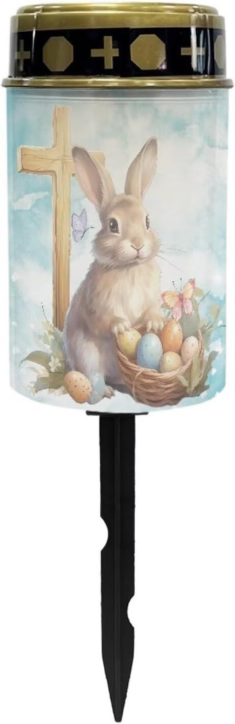 Rabbitl Cross Solar Grave Lights for Cemetery Flameless Solar Powered Light for Prayer Waterproof Cemetery Solar Lights for Grave Easter Decor Candle Lamp