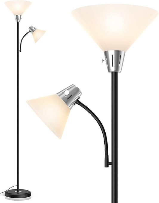 LEPOWER Floor Lamp, Standing Lamp Replaceable 3000K Energy-Saving, Lamp for Living Room with Adjustable Reading Light, Modern Bright Floor Lamp for Bedroom, Living Room, Office