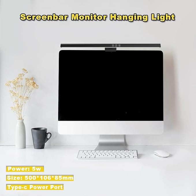 Computer Monitor Light Bar with 60M Auto-Off Timer, Stepless Dimming & 3 Color Modes, Eye-Caring Screen Bar with Asymmetric Optics, CRI>80 USB Powered LED Reading Lamp for Office/Home/Dorm