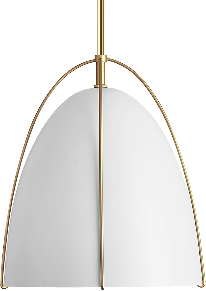 White Gold Pendant Light 3-Light Socket Large Pendant Light Fixture with Adjustable Pendant Rod 12in Dome Kitchen Pendant Lighting for Kitchen Island Dining Room Kitchen Sink, E26