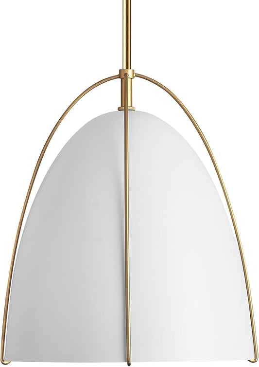 White Gold Pendant Light 3-Light Socket Large Pendant Light Fixture with Adjustable Pendant Rod 12in Dome Kitchen Pendant Lighting for Kitchen Island Dining Room Kitchen Sink, E26