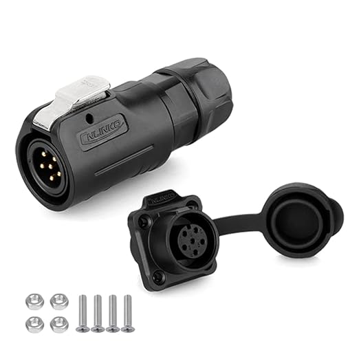 CNLINKO LP-12 Industrial Waterproof Connector IP68 Circular Connector Quick Plugging Aviation Connector PBT Plastic Shell Connector Fast Release Connector M12 2-8 Pin Flange Socket (6 Pin)