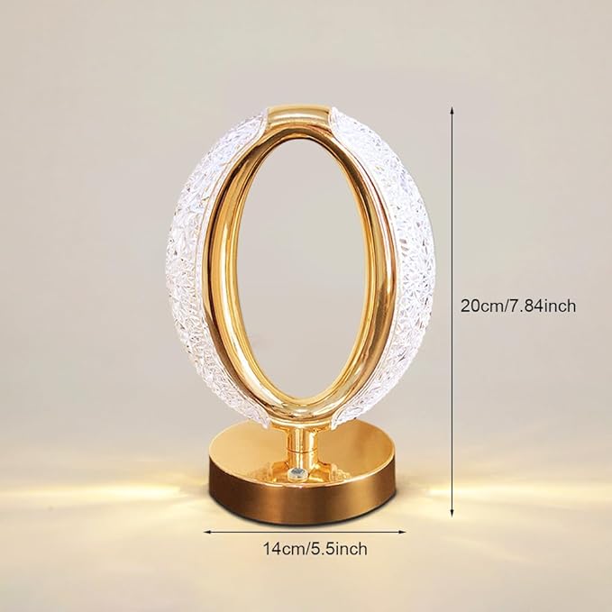 Cordless Crystal Lamp, Touch Sensor Control LED Table Lamp,3 Color Stepless Dimmable Battery Powered Lamp (Gold-01)