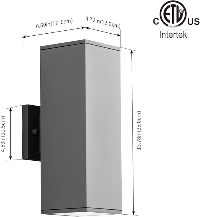mirrea 14" Modern Outdoor Porch Light Patio Light in 2 Lights with Aluminum Rectangular Tube and Tempered Glass Cover Waterproof Wall Sconce 2 Pack (Matte Gray)