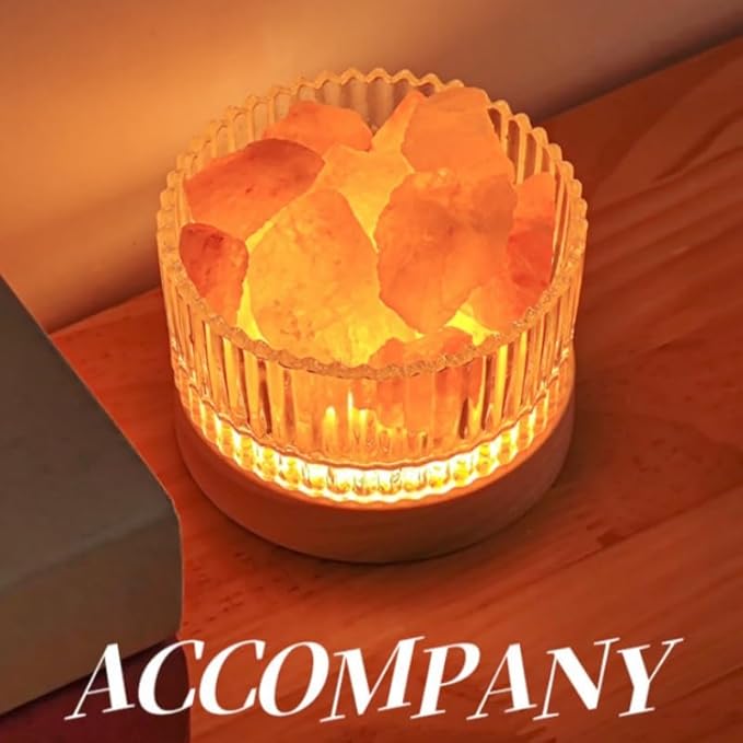Natural Himalayan Salt Lamp: Authentic Crystal Pink Salt Rock Lamp with Wood Base, Adjustable LED with Switch Control, Essential Oil Diffuser for Home Office Decor and Gift