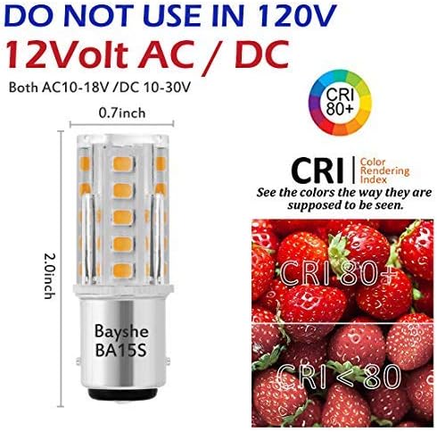 12V BA15S S8 SC Bayonet Single Contact Base 1156 1141 3W LED Light Bulb 2700K Warm White,AC/DC 12volt Landscape Path Deck RV Camper Marine Boat Trailer Lighting,Pack of 5