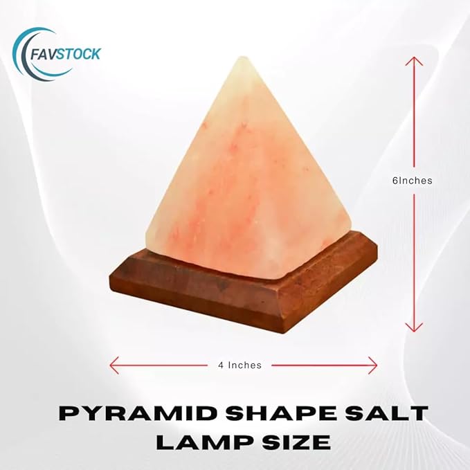 Himalayan Salt Lamp, Natural Pyramid Salt Rock Lamp with Handcrafted Wooden Base & Night Light, Soothing Amber Glow, for Home, Office, Yoga Decor, 6 x 4.5 Inches