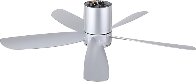 52" Outdoor Ceiling Fan with Light and Remote, ABS Blades, Low Profile Flush Mount Ceiling Fan, Dimmable LED light, Noiseless Reversible DC Motor, for Bedroom/Living Room/Porch (Silver)