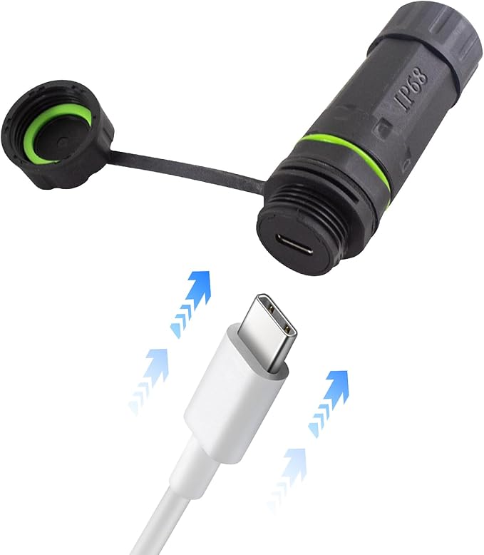 Poyiccot 10Gbps Waterproof USB C Female to Female Adapter, Waterproof USB C Coupler, USB Type C 3.1 Pass Through Bulkhead Connector Outdoor Charging Socket for Data Transfer,1-Pack