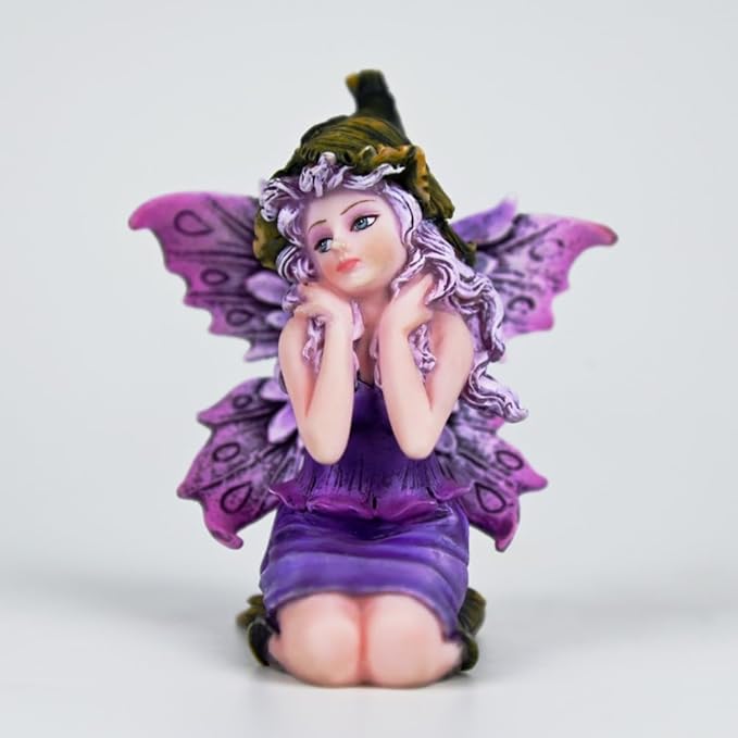 Fantasy Leaf-Hat Daydream Fairy Figurine, 8cm Purple Gradient Wings Elf Statue, Hand-Painted Resin Decor for Desk, Mini Fairy Garden & Shelf