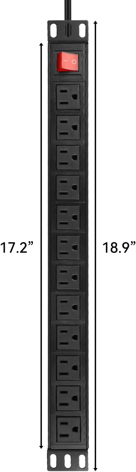 BTU 2PCS Power Strip Surge Protector Rack-Mount PDU, 12 Outlet Power Strips with Switch, Metal Mountable Power Strip Heavy Duty for Server Racks, Garage Shop, Industral Commercial