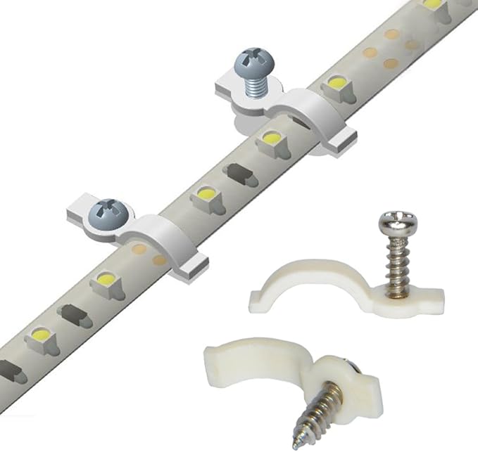 SpiritLED 100 Lots Strip Light Mounting Bracket,One Side Fixing,Screws Included (Ideal for Waterproof Strip Width 8mm(5/16"))
