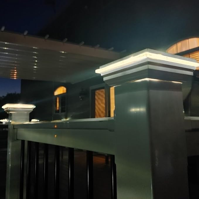 DekLights® Pro Line LED Lighted Post Cap for 4x4 Deck/Fence Posts. Wired 12volt Low Voltage with Replaceable Light Bulb. for Vinyl or Composite railings. Made in USA (White Glass Edge Upgrade 3000k)