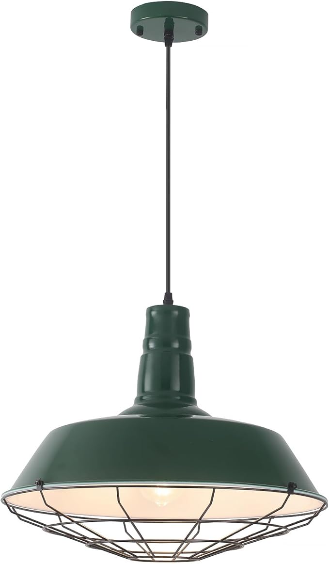 Green Farmhouse Pendant Lights Kitchen Island 1 Pack, 18.1 Inch Large Barn Pendant Light, Oversized Industrial Pendant Light with Wire Cage, Island Pendant Lights for Kitchen Barn Warehouse