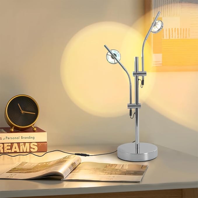 Sunset Lamp Projector, 2 Head 360° Rotation Aura Light LED Table Lamp, Mood Lighting for Bedroom, Dorm, Photography, Bar, Party