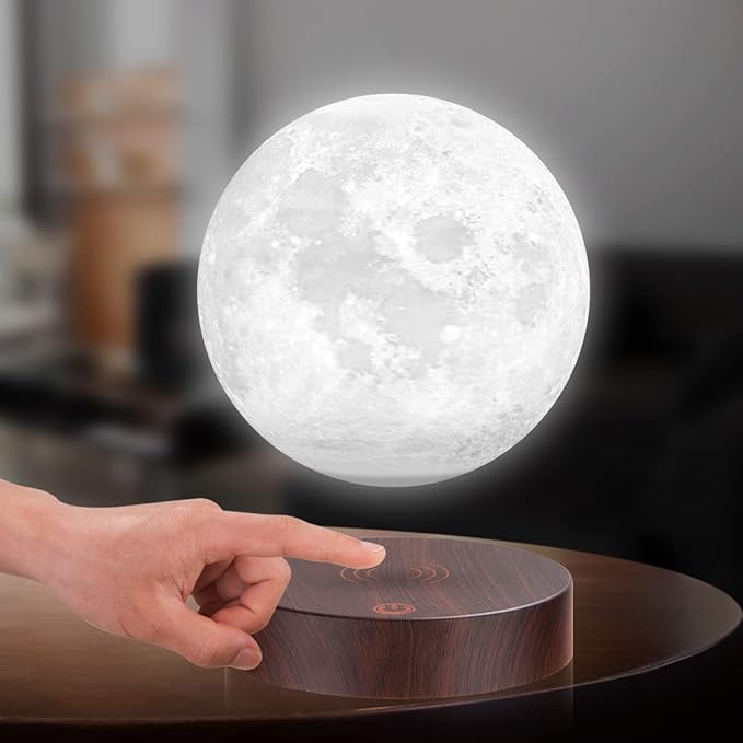 Levitating Moon Lamp, 3 Color LED, Magnetic Floating, 3D Printing, Night Light, Office Decor, Creative Gifts