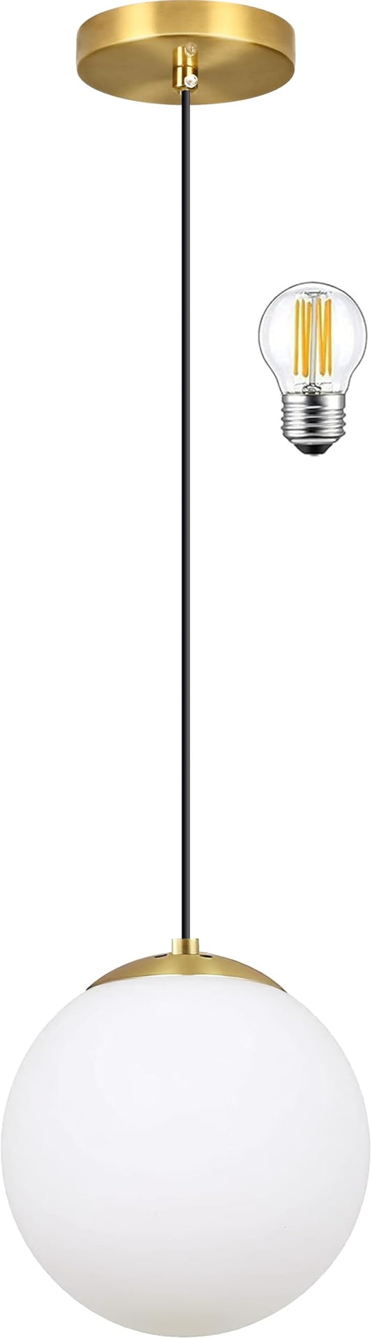 KoKo&Yukina 6-inch mini Modern Globe Pendant Light Opal Glass with Brass Finish Contemporary Mid Century Adjustable Hanging Light Fixture Mid Century Pendant Light for Living Room Bedroom Kitchen