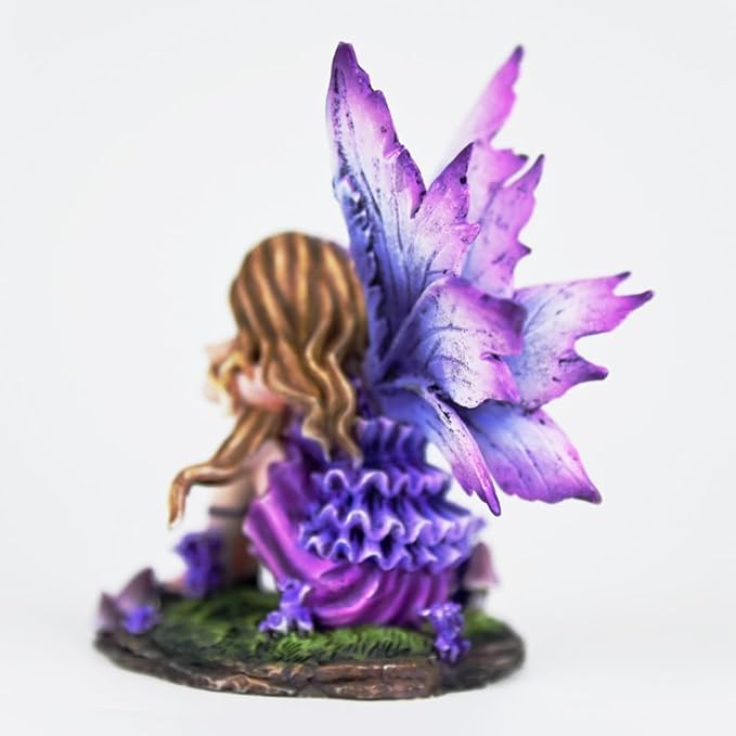 Fantasy Purple Sleeping Fairy Figurine, 3.15 Inch Blue-Purple Gradient Elf Statue, Hand-Painted Resin Decor with Flower Crown & Mini Mushroom Base for Desk, Fairy Garden, Bedroom