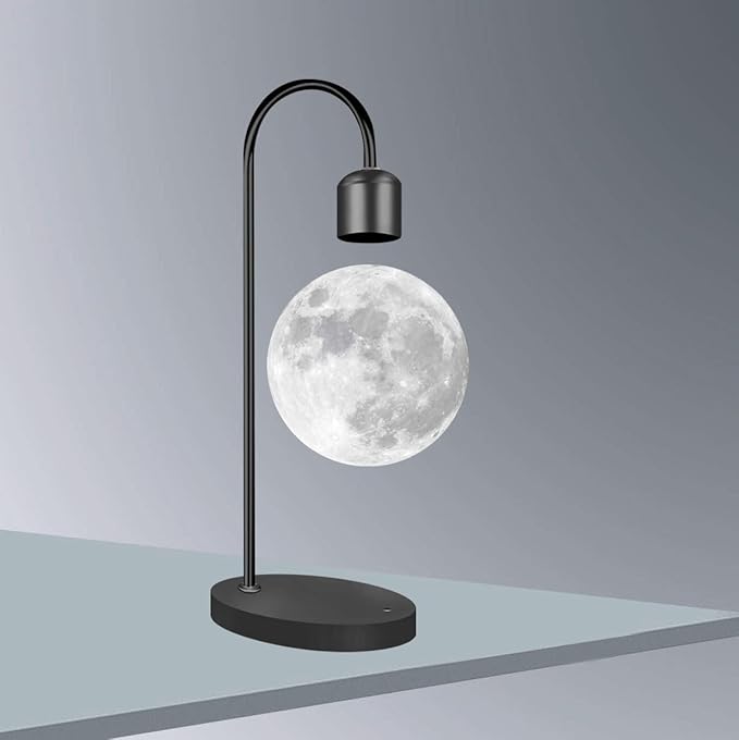 Magnetic Levitation Planetary Light with Wireless Phone Charger, Floating Moon Lamp, 360° Rotating Night Light for Girlfriend, Mom, Birthday, Anniversary(Black,B)
