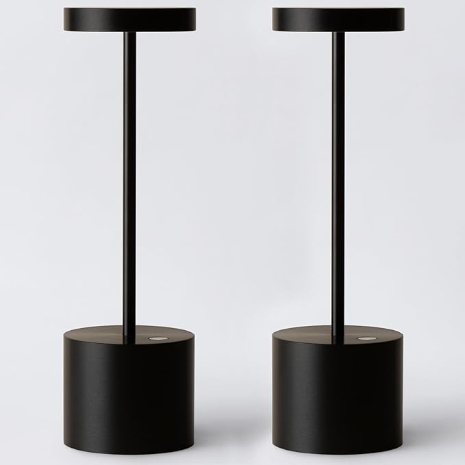 2-Pack Cordless Rechargeable Table Lamps, 3 Color Temperatures and Stepless Dimmable, IP54 Waterproof Portable Battery Operated LED Lights for Outdoor Patio Bedside Restaurant, Black