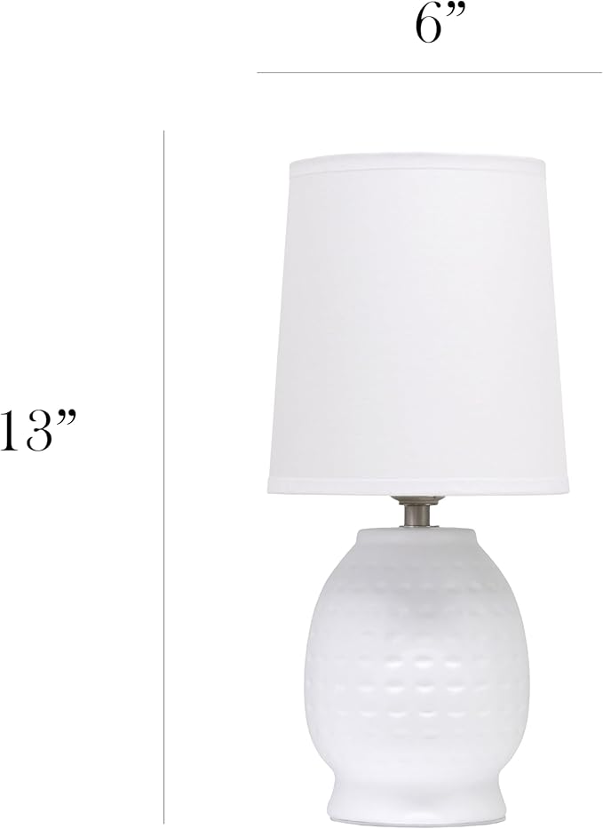 Simple Designs LT1161-OFF 12.5" Chic Glow Petite Dimpled Ceramic Table Lamp, for Bedroom, Office, Living Room, Stylish Spaces, Off White