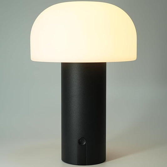Cordless Mushroom Table Lamp, Waterproof Shower Lamp, Battery Operated Table Lamp Rechargeable, Touch Dimmable Night Light for Bedroom/Patio/Camping/Dinning/Outdoor (Black)