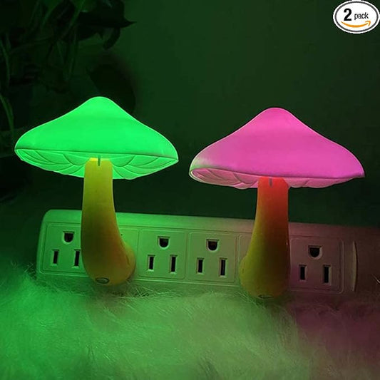 [ 2 Pack LED Mushroom Night Light Lamp with Dusk to Dawn Sensor,Plug in LED Bed Cute Mushroom Nightlight Night lamp Wall Light Baby Night Lights for Kids Children (Colorful)