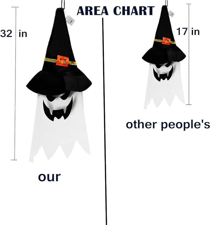 32 inches Giant Halloween Decorations Large Outdoor Decor Hanging Lighted Glowing Ghost Witch Hat Indoor Outside Ornaments Clearance Party Lights String for Yard Tree Garden(3Pcs)