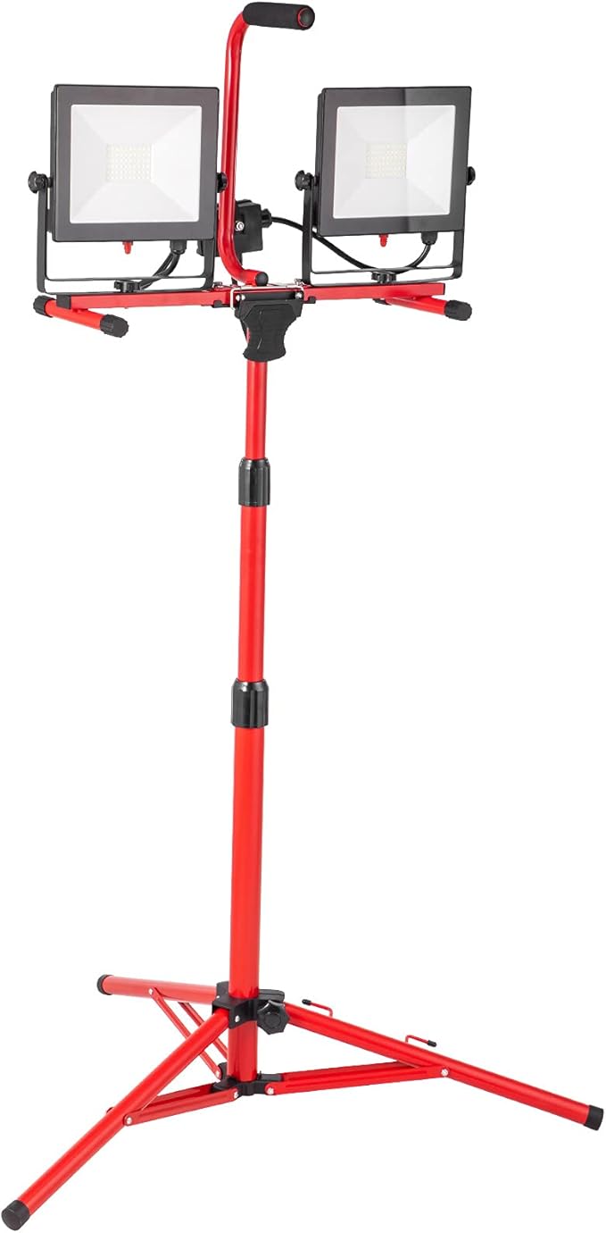 VEVOR LED Work Light with Stand, 20000 Lumen Dual-head LED Work Light with 27.6"-68.1" Adjustable and Foldable Tripod Stand, IP65 Waterproofed LED Tripod Work Light, with 5000 Kelvin Color Temperature