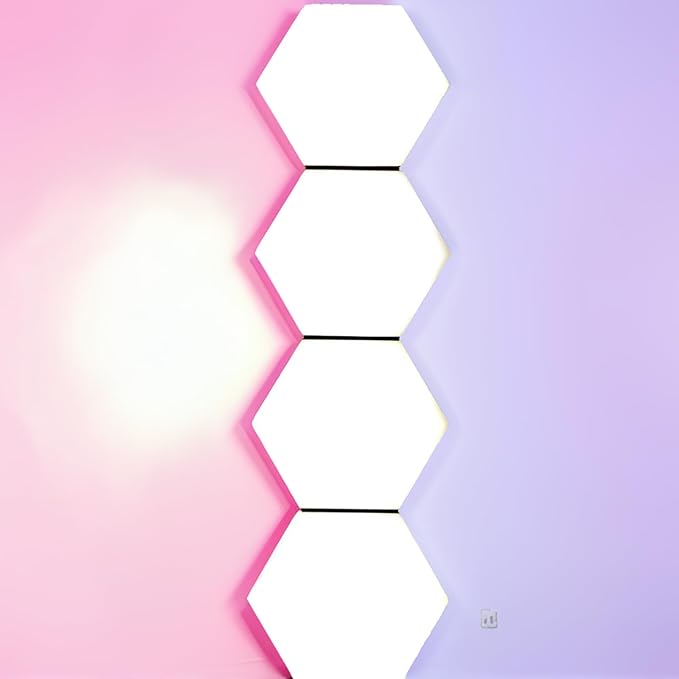 12 Pack Hexagon LED Lights, Touch Sensitive Hexagon Wall Light Panels, DIY White Wall Lights for Bedroom, Living Room, Gaming Room Decor