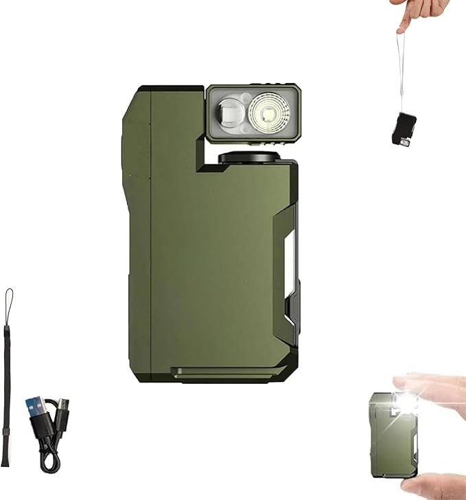 Mini Edc Flashlight with Clip & Hanging Rope, G5 Pocket-Sized LED Light, G5 Edc Light 400 Lumens DualLight Sources, Portable Rechargeable Edc Magnetic G5Mini Flashlight with 180° Rotation (Green)