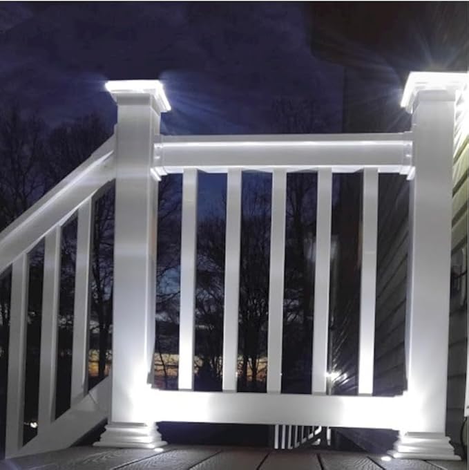 DekLights® DIY Line LED Lighted Post Cap for 4x4 Deck/Fence Posts. Wired 12volt Low Voltage with Replaceable LED Light Bulb. for Your Vinyl or Composite railings. Made in USA (B&W Cap 6000k Bulb)