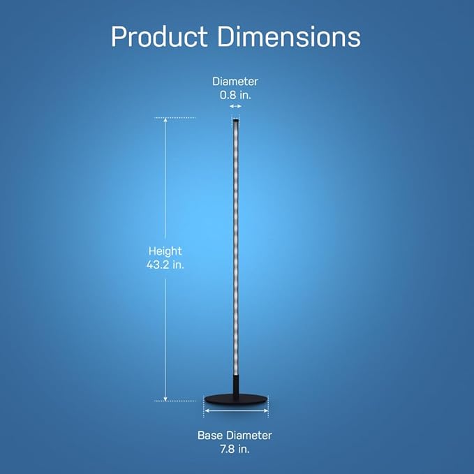 Feit Electric 42" Smart Floor Lamp Color Changing, RGBW, WiFi LED Corner Standing Lamp, Music Sync, Works with Alexa and Google Assistant, Modern Black Aluminum Finish, 8 Watts, FLOOR42/RGB/BLK/AG