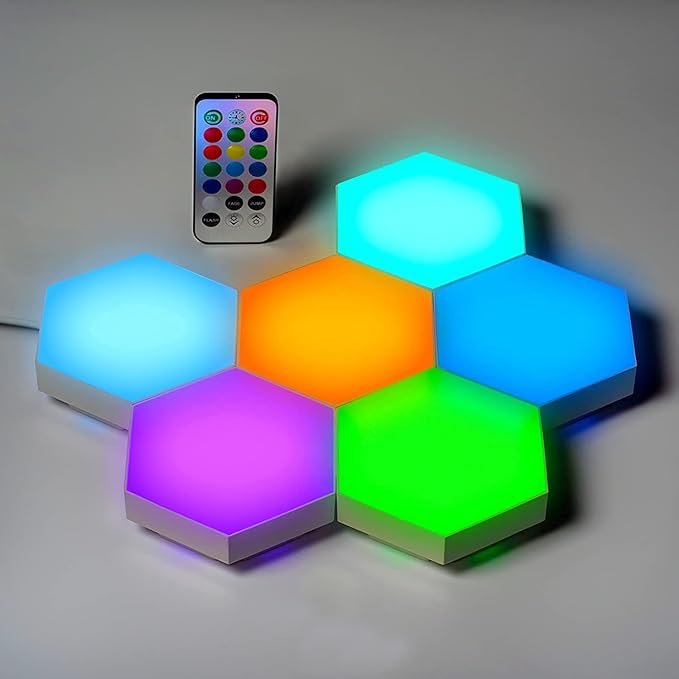 Hexagon LED Lights with Remote Control, Hexagon Wall Lights RGB Gaming LED Lights for Gaming Setup Touch Sensitive, DIY Geometry Modular LED Light Panels for Gaming Room Bedroom Streaming, 10 Pack