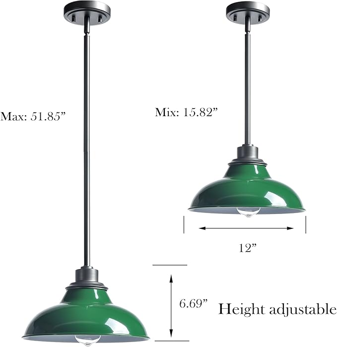 Modern Pendant Light Fixture Retro Dark Green Pendant Lights Kitchen Island Hanging Light Fixture for Dinning Room Bar Kitchen Island (Metal Rod)