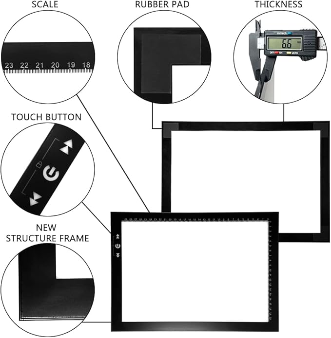 HSK A4 LED Artist tracing Light Box Copy Table, Adjustable High Brightness Light Pad for Tatto Drawing, Sketching, Animation,Diamond Painting Accessories