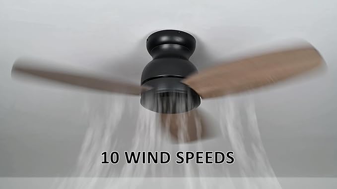 Carro 44 Inch Flush Mount Ceiling Fan without Lights, Black Ceiling Fan with Remote Low Profile, 10-Speed Reversible DC Motor, 3 Dual Finish Blades, Indoor for Bedroom