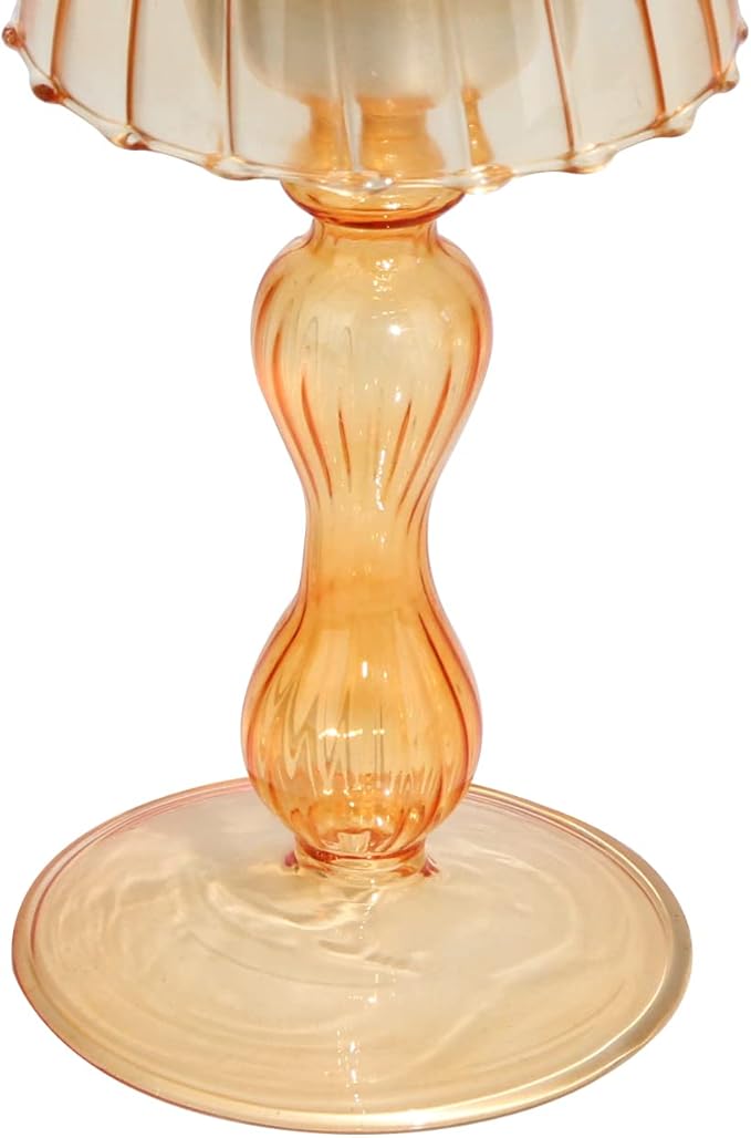Desk Lamp Shaped Glass Candle Holder - Glass Hurricane Candleholder Crystal Decorative Candle Stand for Table Wedding Dinning Centerpieces Party Supplies Decor Amber