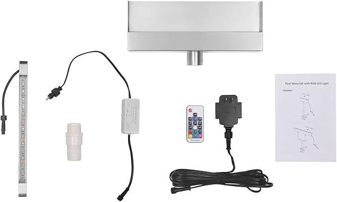 Stainless Steel Waterfall Spillway, LED Pool Fountain with Color Changing Light and Remote Control, Outdoor Pool Waterfall for Garden, Patio and Pond