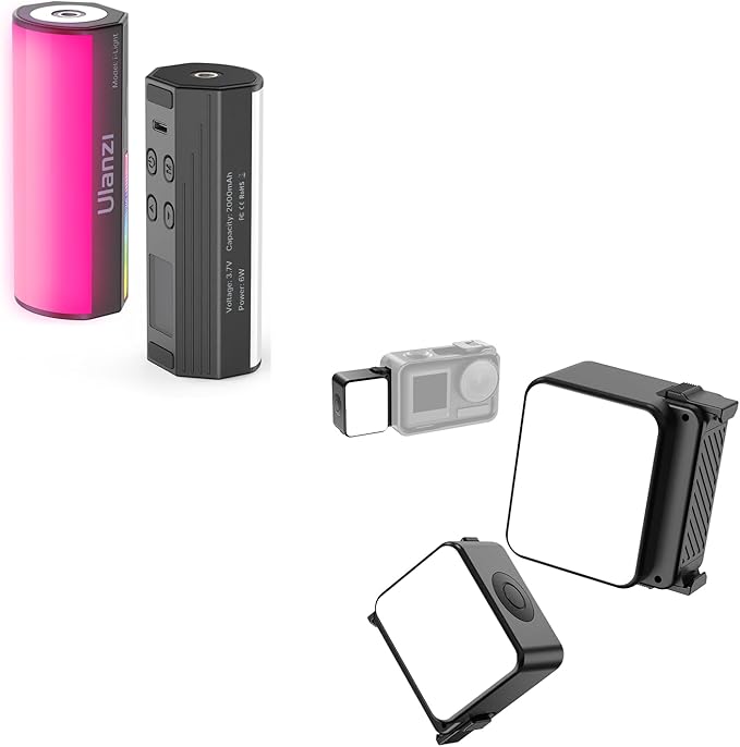 ULANZI LM18 Vlogging Light Mini LED Action Camera Video Light Photography for DJI Osmo 3/4/5, ULANZI 2-Pack Magnetic RGB Light Wand, Mini LED Video Tube Light Stick for Photography, Video Shooting