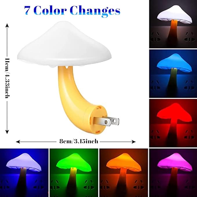 2 Pieces Sensor LED Mushroom Night Light Plug in Smart Lamp Mini Mushroom Night Lights LED Night Lamp Color Changing for Adults Kids (7-Color Lights Discoloration)