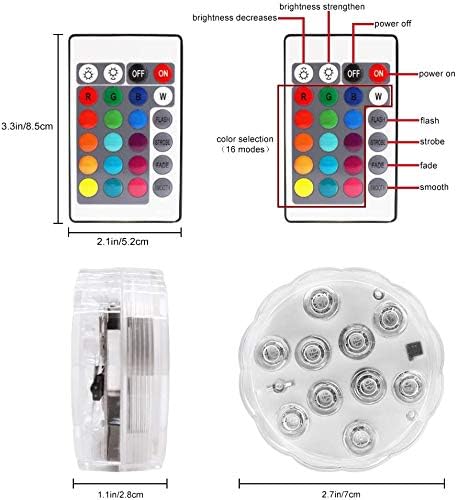 [8-Pack] Submersible Led Lights with Remotes,Kinhon Waterproof Submersible Lights Battery Operated,Underwater Pond Lights RGB Multi-Color Pool Lights for Founttain,Pond,Garden,Wedding,Shower