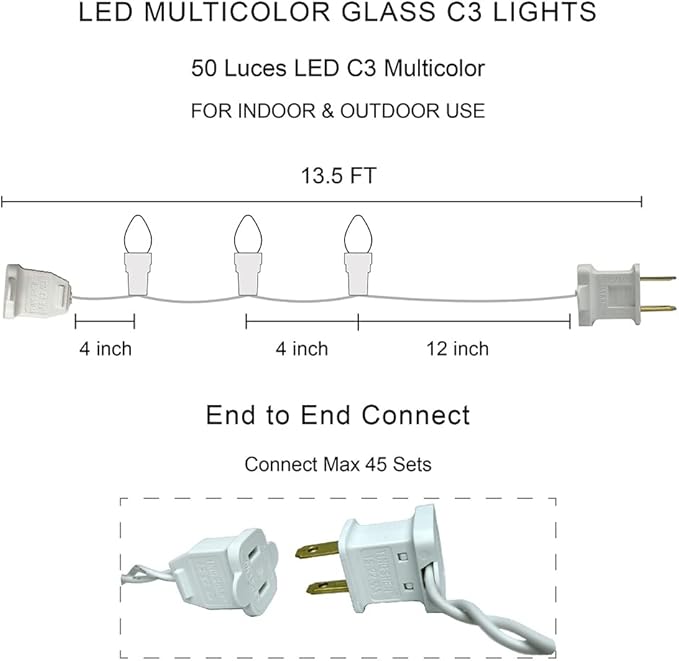 Easter String Lights LED Multi Color Glass C3 Lights 50 Count Easter Pastel Light 120V UL Certified Connectable Outdoor String Light White Wire for Party Patio Home