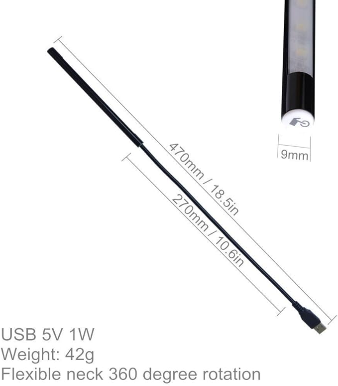 DZYDZR Keyboard Light Laptop Lamp USB LED 5V 1W 10 LED Long Gooseneck Touch Dimmer Lamp (Black)